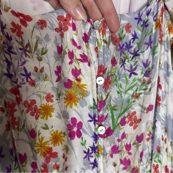 J. Jill Floral Ruffled Hem Beach Maxi Dress Pockets Button Down Multicolor sz SP - Picture 9 of 11